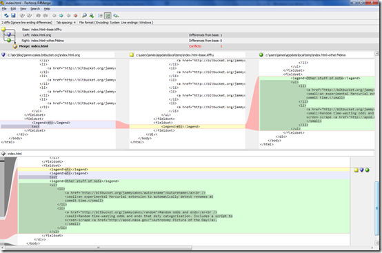 Perforce merge tool in action - click to view full size