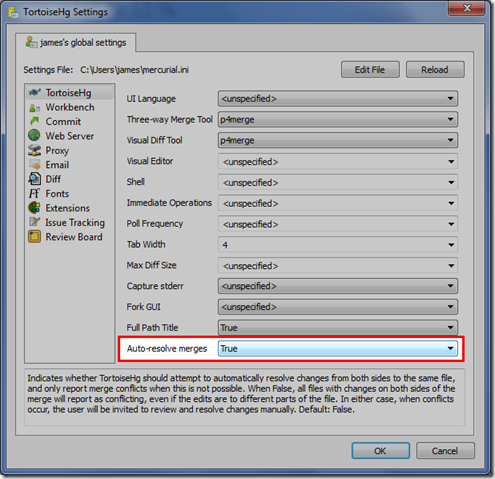 TortoiseHg options - Autoresolve merges