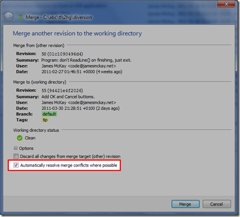 TortoiseHg merge wizard - autoresolve merges